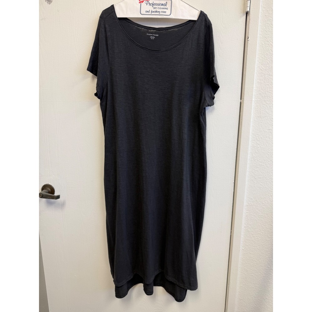 Eileen Fisher Gray Hemp Organic Cotton Slub Knit Midi Dress XL Minimalist